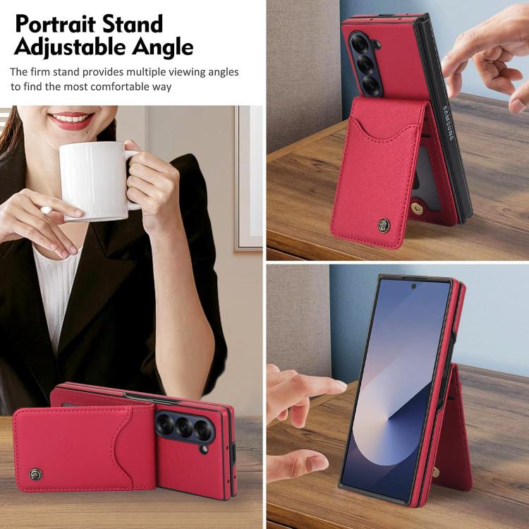 For Samsung Galaxy Z Fold6 AwQuer RFID Vertical Flip Card Bag Holder Leather Phone Case(Red) - Galaxy Z Fold6 5G Cases by Awquer | Online Shopping UK | buy2fix