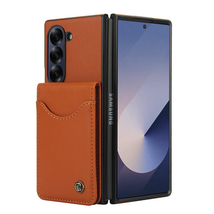 For Samsung Galaxy Z Fold6 AwQuer RFID Vertical Flip Card Bag Holder Leather Phone Case(Brown) - Galaxy Z Fold6 5G Cases by Awquer | Online Shopping UK | buy2fix