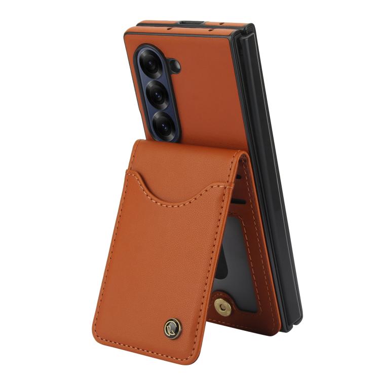 For Samsung Galaxy Z Fold6 AwQuer RFID Vertical Flip Card Bag Holder Leather Phone Case(Brown) - Galaxy Z Fold6 5G Cases by Awquer | Online Shopping UK | buy2fix