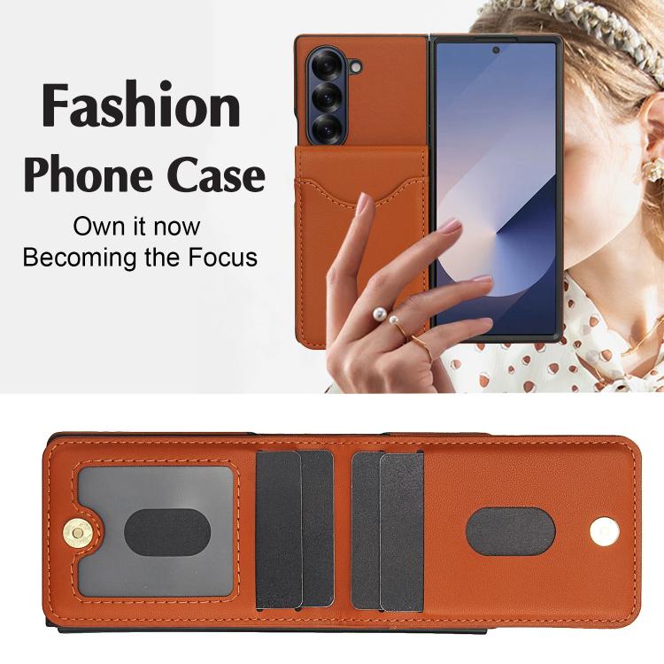 For Samsung Galaxy Z Fold6 AwQuer RFID Vertical Flip Card Bag Holder Leather Phone Case(Brown) - Galaxy Z Fold6 5G Cases by Awquer | Online Shopping UK | buy2fix