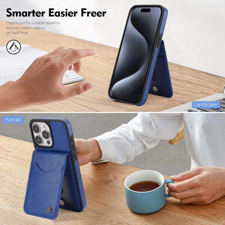 For iPhone 15 Pro Max AwQuer Vertical Flip Card Bag Holder Leather Phone Case(Blue) - iPhone 15 Pro Max Cases by Awquer | Online Shopping UK | buy2fix