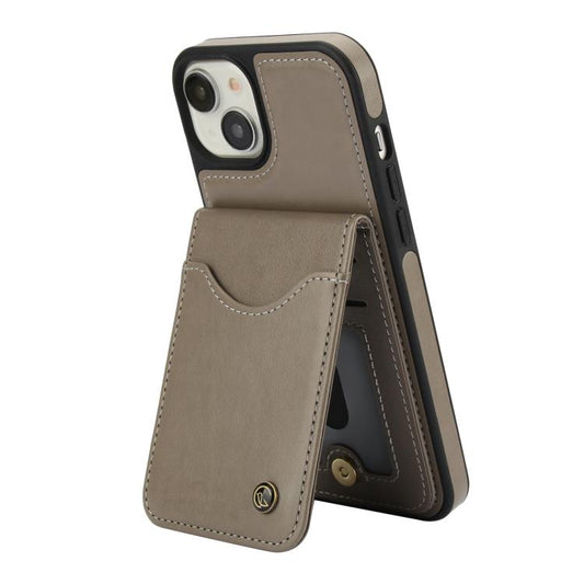 For iPhone 15 AwQuer Vertical Flip Card Bag Holder Leather Phone Case(Grey) - iPhone 15 Cases by Awquer | Online Shopping UK | buy2fix