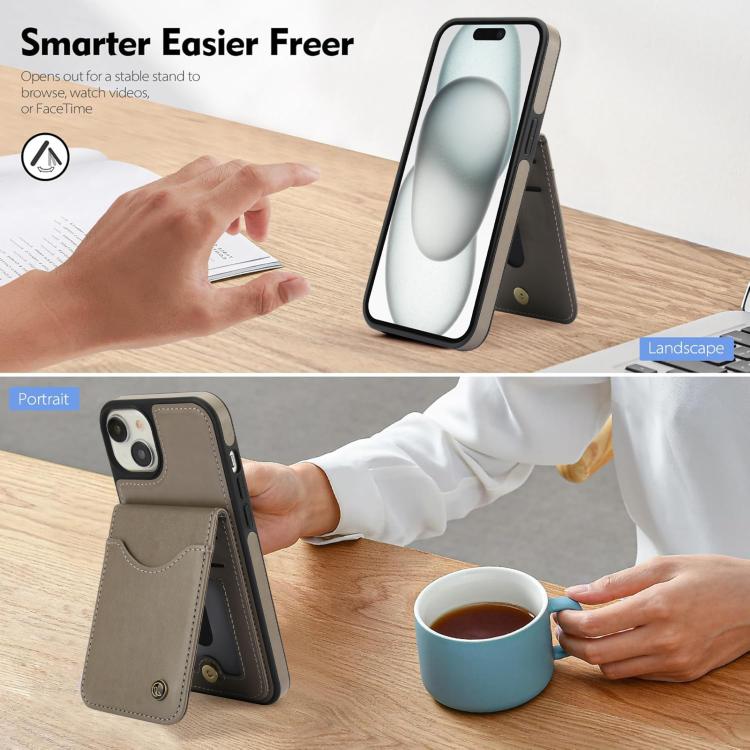 For iPhone 15 AwQuer Vertical Flip Card Bag Holder Leather Phone Case(Grey) - iPhone 15 Cases by Awquer | Online Shopping UK | buy2fix