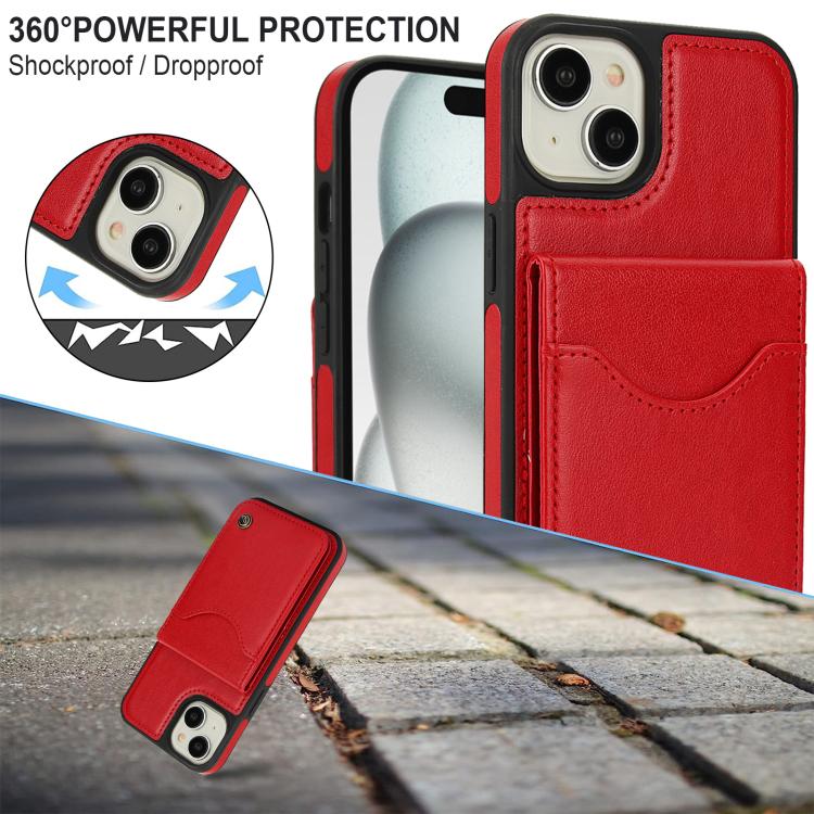 For iPhone 14 / 13 AwQuer Vertical Flip Card Bag Holder Leather Phone Case(Red) - iPhone 14 Cases by Awquer | Online Shopping UK | buy2fix