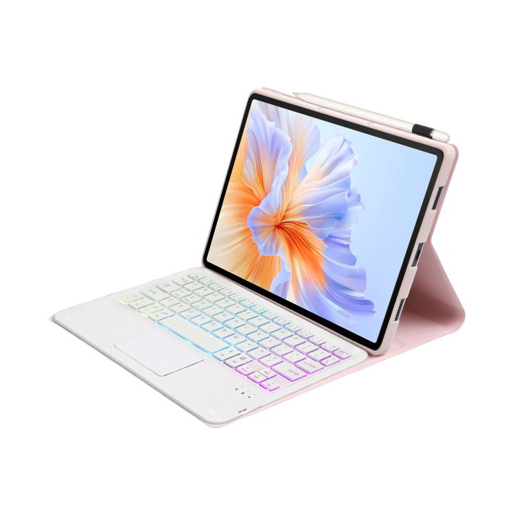 For Honor Pad V9 AH27-AS Ultra-thin Detachable Backlight Bluetooth Keyboard Leather Tablet Case with Touchpad(Pink White) - For Huawei by buy2fix | Online Shopping UK | buy2fix