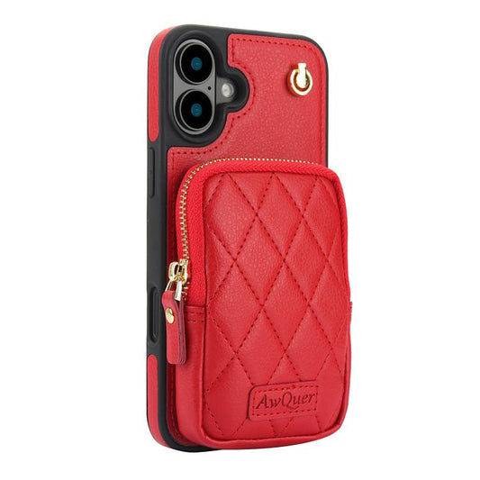 For iPhone 16 Plus AwQuer Crossbody Zipper Wallet Bag Litchi Leather Phone Case(Red) - iPhone 16 Plus Cases by Awquer | Online Shopping UK | buy2fix