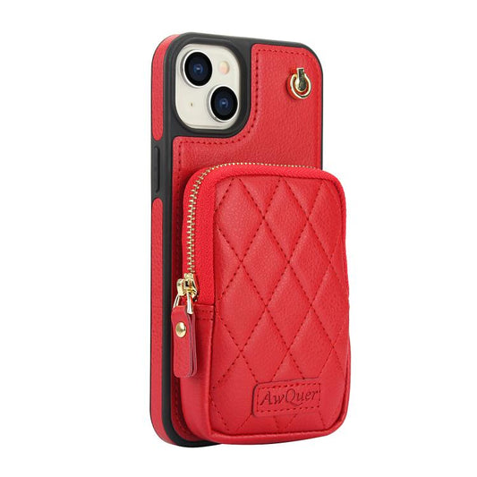 For iPhone 14 / 13 AwQuer Crossbody Zipper Wallet Bag Litchi Leather Phone Case(Red) - iPhone 14 Cases by Awquer | Online Shopping UK | buy2fix