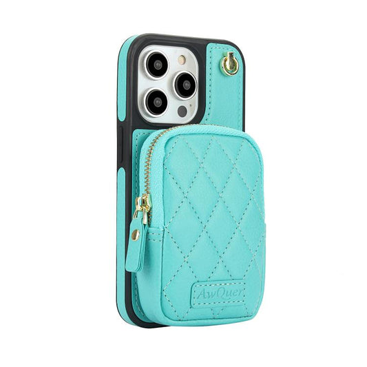For iPhone 14 Pro AwQuer Crossbody Zipper Wallet Bag Litchi Leather Phone Case(Mint Green) - iPhone 14 Pro Cases by Awquer | Online Shopping UK | buy2fix