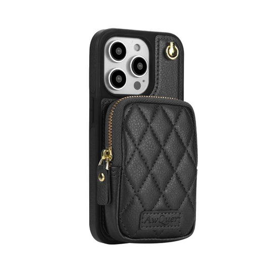 For iPhone 13 Pro Max AwQuer Crossbody Zipper Wallet Bag Litchi Leather Phone Case(Black) - iPhone 13 Pro Max Cases by Awquer | Online Shopping UK | buy2fix