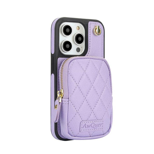 For iPhone 13 Pro Max AwQuer Crossbody Zipper Wallet Bag Litchi Leather Phone Case(Light Purple) - iPhone 13 Pro Max Cases by Awquer | Online Shopping UK | buy2fix