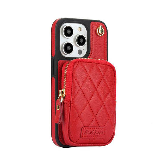 For iPhone 13 Pro AwQuer Crossbody Zipper Wallet Bag Litchi Leather Phone Case(Red) - iPhone 13 Pro Cases by Awquer | Online Shopping UK | buy2fix