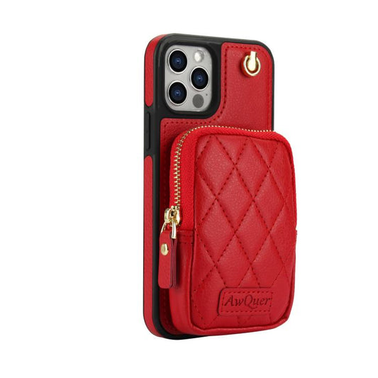 For iPhone 12 / 12 Pro AwQuer Crossbody Zipper Wallet Bag Litchi Leather Phone Case(Red) - iPhone 12 / 12 Pro Cases by Awquer | Online Shopping UK | buy2fix