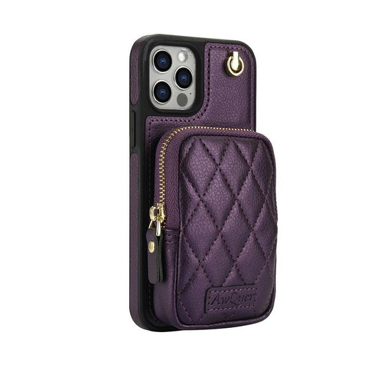 For iPhone 12 / 12 Pro AwQuer Crossbody Zipper Wallet Bag Litchi Leather Phone Case(Dark Purple) - iPhone 12 / 12 Pro Cases by Awquer | Online Shopping UK | buy2fix