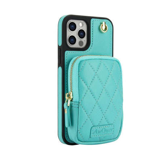 For iPhone 12 Pro Max AwQuer Crossbody Zipper Wallet Bag Litchi Leather Phone Case(Mint Green) - iPhone 12 Pro Max Cases by Awquer | Online Shopping UK | buy2fix