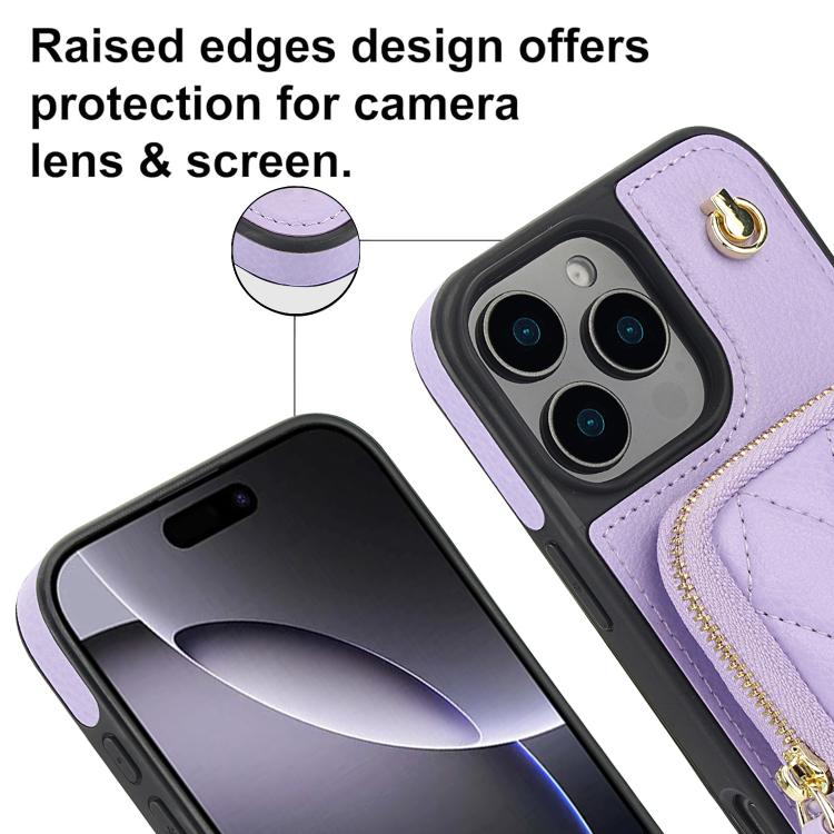 For iPhone 11 Pro Max AwQuer Crossbody Zipper Wallet Bag Litchi Leather Phone Case(Light Purple) - iPhone 11 Pro Max Cases by Awquer | Online Shopping UK | buy2fix