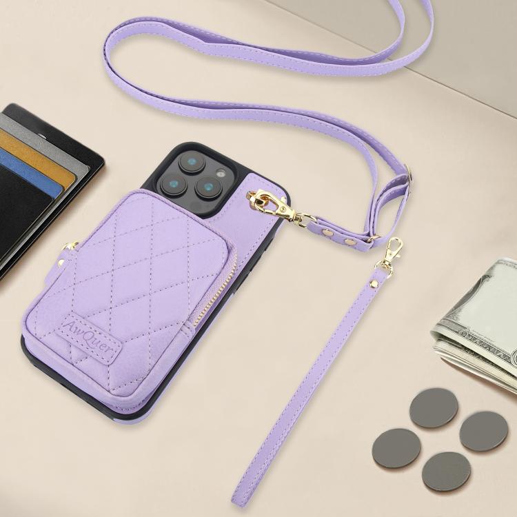For iPhone 11 Pro Max AwQuer Crossbody Zipper Wallet Bag Litchi Leather Phone Case(Light Purple) - iPhone 11 Pro Max Cases by Awquer | Online Shopping UK | buy2fix