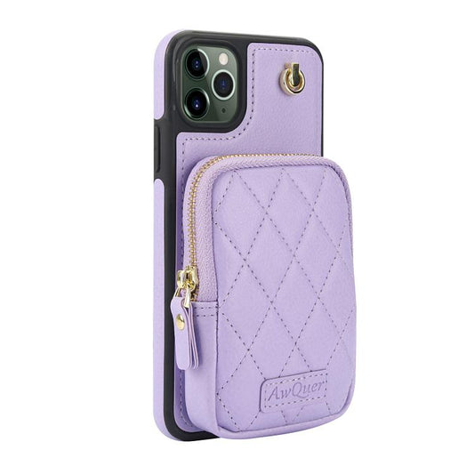 For iPhone 11 AwQuer Crossbody Zipper Wallet Bag Litchi Leather Phone Case(Light Purple) - iPhone 11 Cases by Awquer | Online Shopping UK | buy2fix