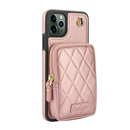For iPhone 11 Pro AwQuer Crossbody Zipper Wallet Bag Litchi Leather Phone Case(Rose Gold) - iPhone 11 Pro Cases by Awquer | Online Shopping UK | buy2fix