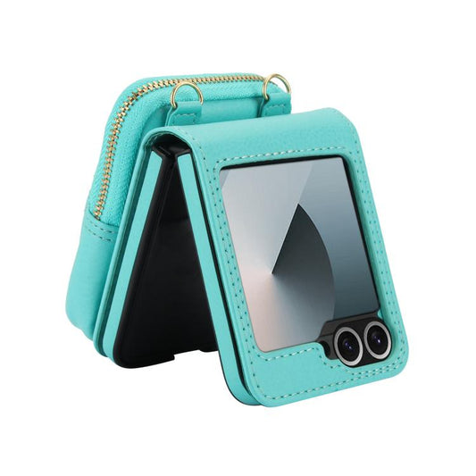 For Samsung Galaxy Z Flip6 / Flip7 FE AwQuer Crossbody Zipper Wallet Bag Litchi Leather Phone Case(Mint Green) - Galaxy Z Flip6 5G Cases by Awquer | Online Shopping UK | buy2fix
