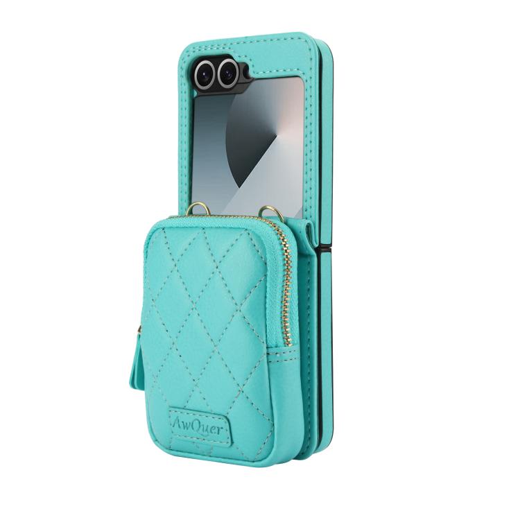 For Samsung Galaxy Z Flip6 / Flip7 FE AwQuer Crossbody Zipper Wallet Bag Litchi Leather Phone Case(Mint Green) - Galaxy Z Flip6 5G Cases by Awquer | Online Shopping UK | buy2fix