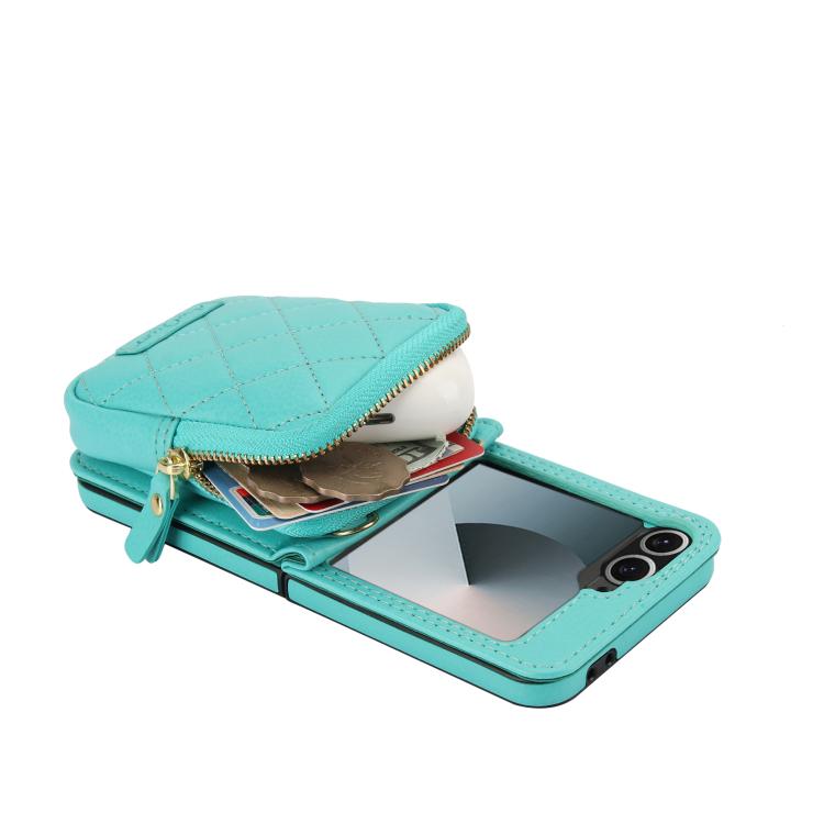 For Samsung Galaxy Z Flip6 / Flip7 FE AwQuer Crossbody Zipper Wallet Bag Litchi Leather Phone Case(Mint Green) - Galaxy Z Flip6 5G Cases by Awquer | Online Shopping UK | buy2fix