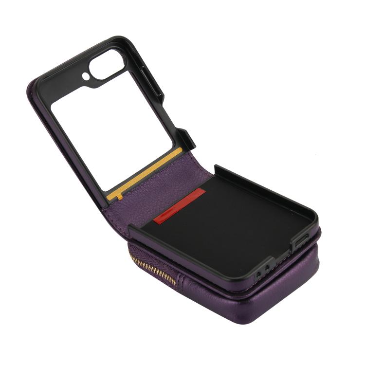 For Samsung Galaxy Z Flip6 / Flip7 FE AwQuer Crossbody Zipper Wallet Bag Litchi Leather Phone Case(Dark Purple) - Galaxy Z Flip6 5G Cases by Awquer | Online Shopping UK | buy2fix