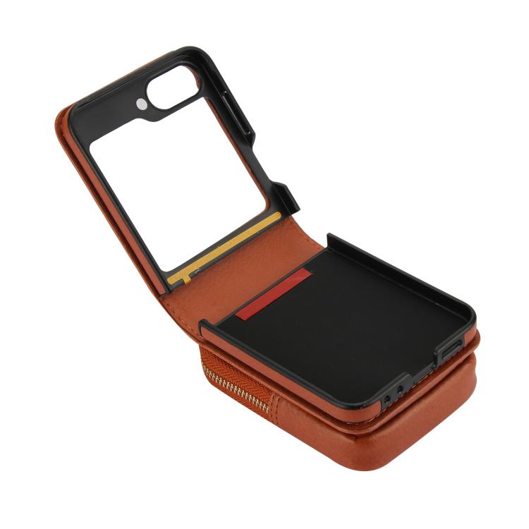 For Samsung Galaxy Z Flip6 / Flip7 FE AwQuer Crossbody Zipper Wallet Bag Litchi Leather Phone Case(Brown) - Galaxy Z Flip6 5G Cases by Awquer | Online Shopping UK | buy2fix