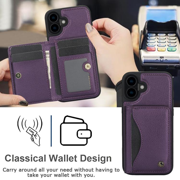 For iPhone 16 AwQuer Horizontal Flip Card Bag Holder Leather Phone Case(Dark Purple) by Awquer