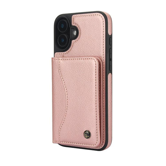 For iPhone 16 AwQuer Horizontal Flip Card Bag Holder Leather Phone Case(Rose Gold) by Awquer