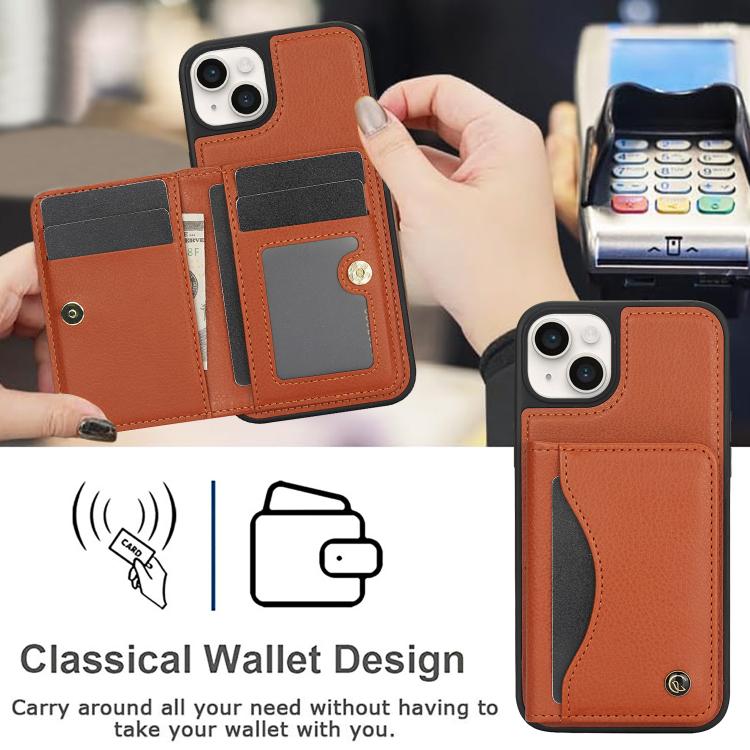 For iPhone 15 AwQuer Horizontal Flip Card Bag Holder Leather Phone Case(Brown) - iPhone 15 Cases by Awquer | Online Shopping UK | buy2fix