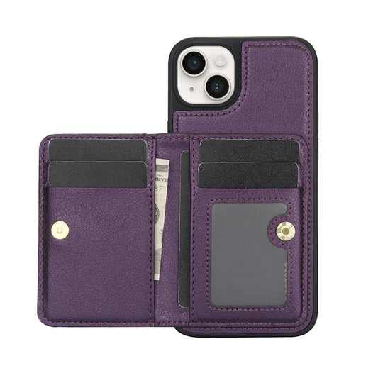 For iPhone 14 / 13 AwQuer Horizontal Flip Card Bag Holder Leather Phone Case(Dark Purple) - iPhone 14 Cases by Awquer | Online Shopping UK | buy2fix