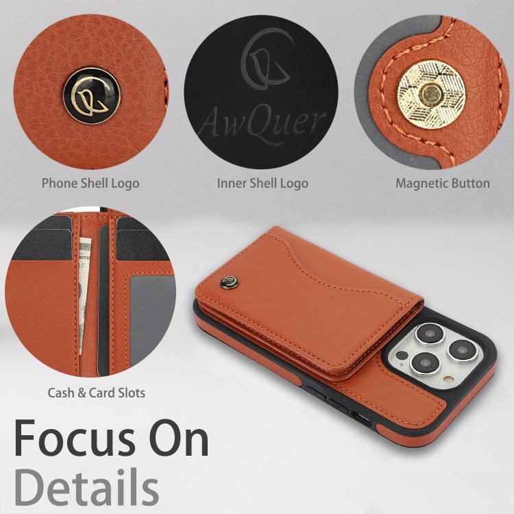 For iPhone 11 Pro AwQuer Horizontal Flip Card Bag Holder Leather Phone Case(Brown) - iPhone 11 Pro Cases by Awquer | Online Shopping UK | buy2fix
