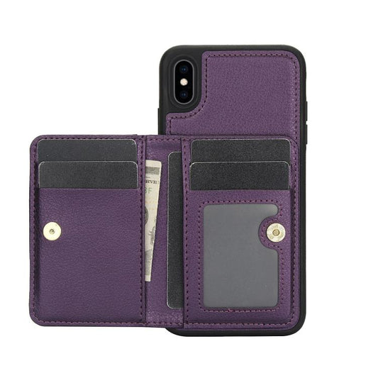 For iPhone X / XS AwQuer Horizontal Flip Card Bag Holder Leather Phone Case(Dark Purple) - More iPhone Cases by Awquer | Online Shopping UK | buy2fix