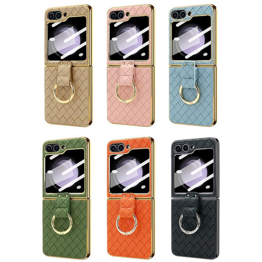 For Samsung Galaxy Z Flip5 VIETAO Woven Leather Metal Ring Phone Case(Orange) - Galaxy Z Flip5 Cases by VIETAO | Online Shopping UK | buy2fix