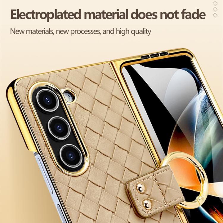 For Samsung Galaxy Z Fold6 VIETAO Woven Leather Metal Ring Phone Case(Black) - Galaxy Z Fold6 5G Cases by VIETAO | Online Shopping UK | buy2fix