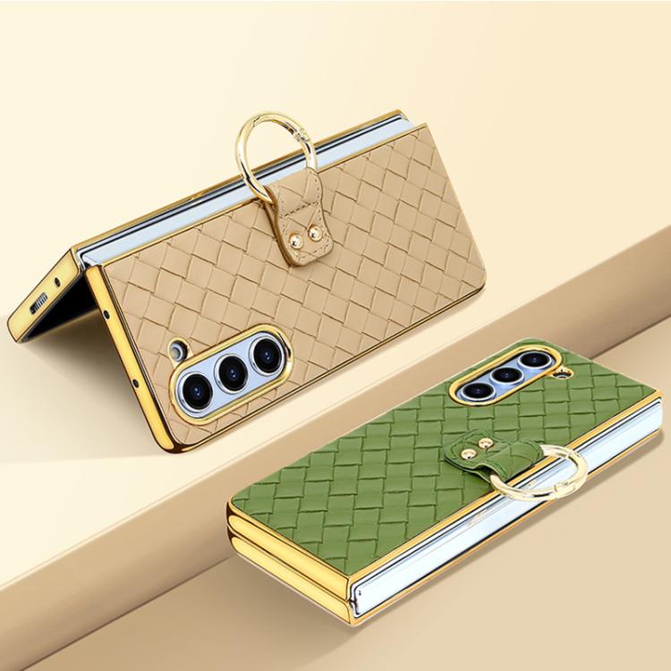 For Samsung Galaxy Z Fold6 VIETAO Woven Leather Metal Ring Phone Case(Green) - Galaxy Z Fold6 5G Cases by VIETAO | Online Shopping UK | buy2fix