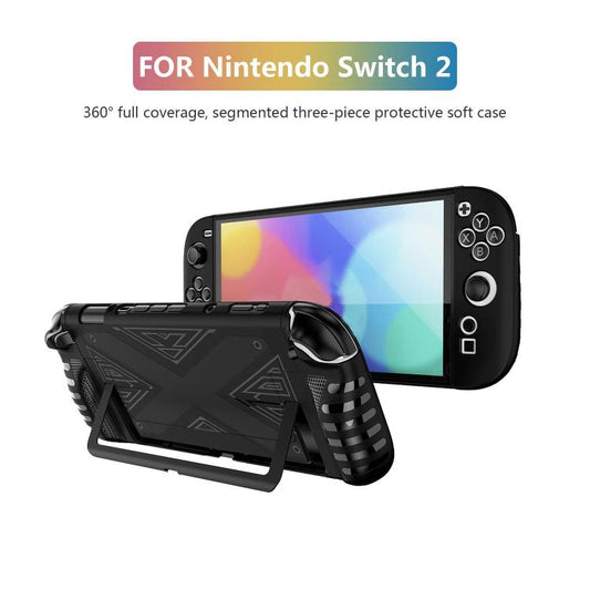 For Nintendo Switch 2 Detachable X-pattern Protective Case with Holder(Black) - Cases by buy2fix | Online Shopping UK | buy2fix