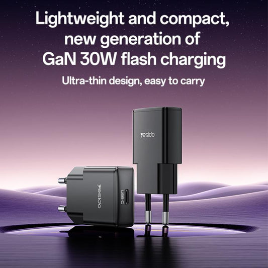 Yesido YC74 Ultra-thin 30W USB-C / Type-C Travel Charger, EU Plug(Black) - USB Charger by Yesido | Online Shopping UK | buy2fix