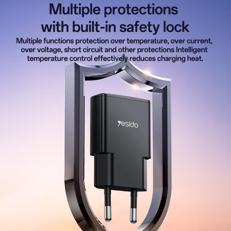 Yesido YC74 Ultra-thin 30W USB-C / Type-C Travel Charger, EU Plug(Black) - USB Charger by Yesido | Online Shopping UK | buy2fix