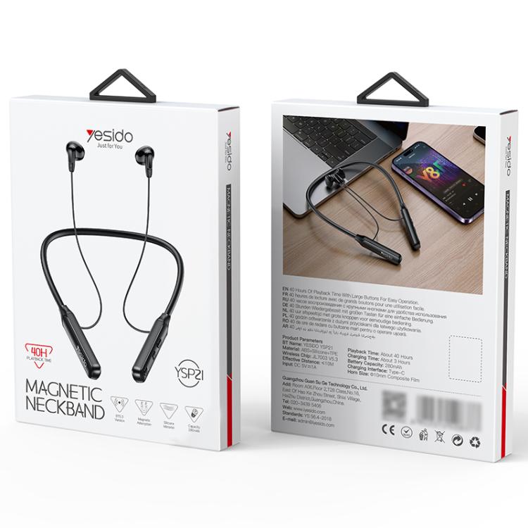Yesido YSP21 Magnetic Neckband Wireless Bluetooth Earphone(Black) - Neck-mounted Earphone by Yesido | Online Shopping UK | buy2fix