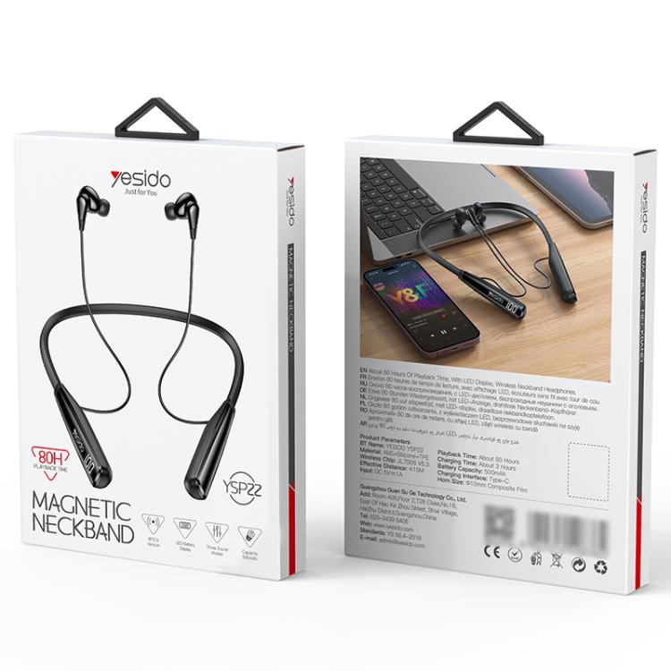 Yesido YSP22 Digital Display Magnetic Neckband Bluetooth Earphone(Black) - Neck-mounted Earphone by Yesido | Online Shopping UK | buy2fix