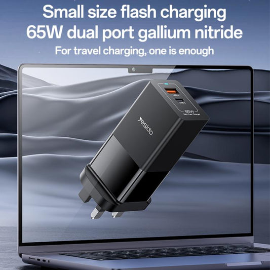 Yesido YC92 65W USB and USB-C / Type-C Dual Port GaN Fast Charger Set, UK Plug(Black) - USB Charger by Yesido | Online Shopping UK | buy2fix