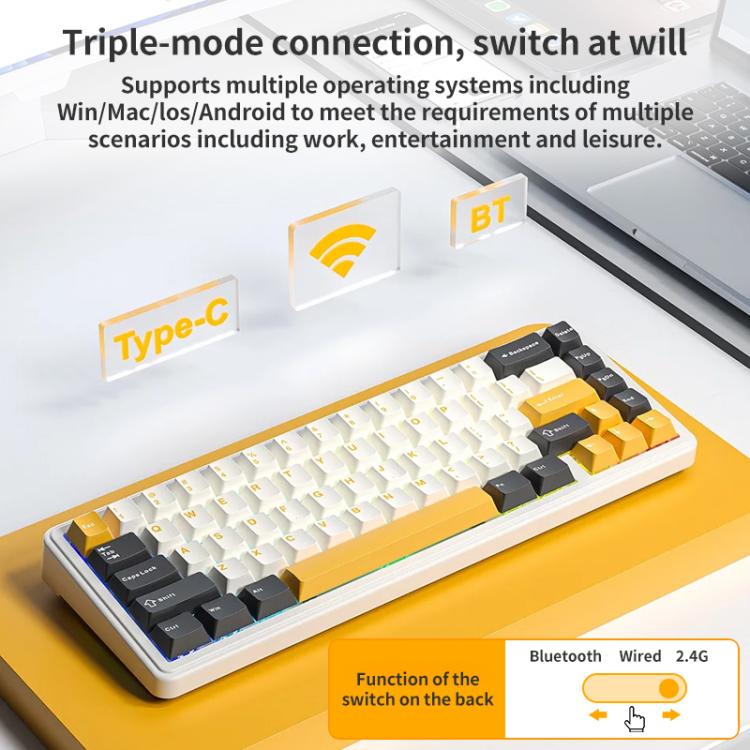 AULA F65 67 Keys 2.4G / BT / Wired Three Model RGB Gaske Mechanical Keyboard(Grey White Yellow-Blue Axis) - Wired Keyboard by AULA | Online Shopping UK | buy2fix