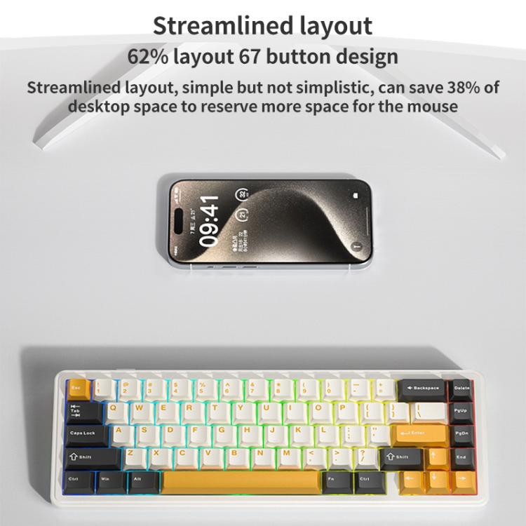 AULA F65 67 Keys 2.4G / BT / Wired Three Model RGB Gaske Mechanical Keyboard(Grey White Yellow-Blue Axis) - Wired Keyboard by AULA | Online Shopping UK | buy2fix