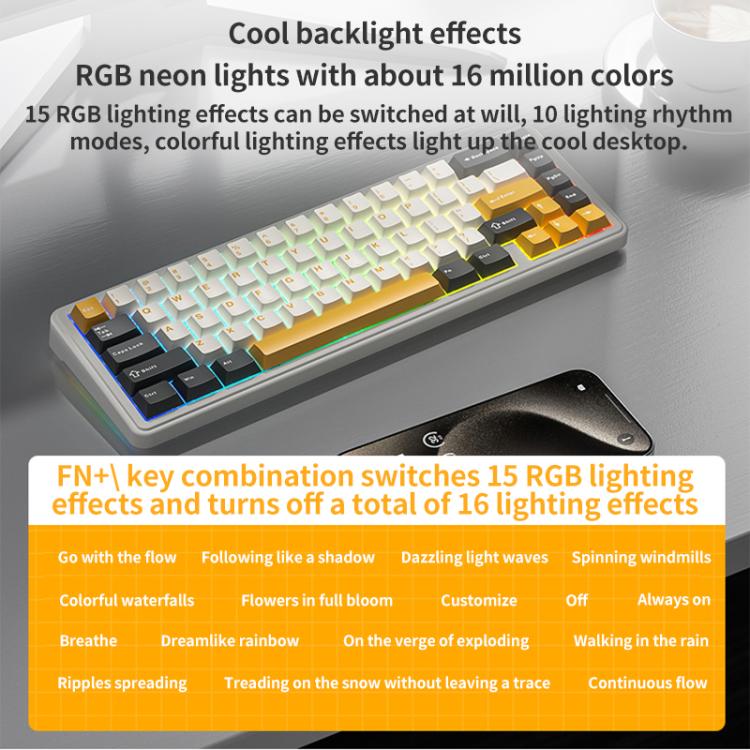 AULA F65 67 Keys 2.4G / BT / Wired Three Model RGB Gaske Mechanical Keyboard(Grey White Yellow-Blue Axis) - Wired Keyboard by AULA | Online Shopping UK | buy2fix