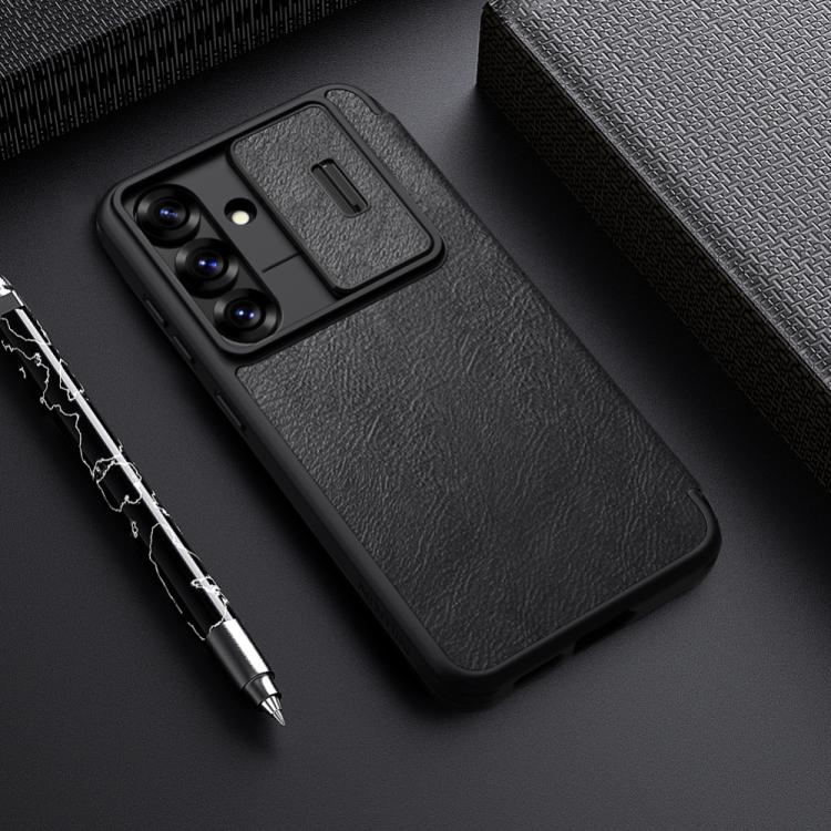 For Samsung Galaxy S25 5G NILLKIN QIN Series Pro Sliding Camera Cover Design Leather Phone Case(Brown) - Galaxy S25 5G Cases by NILLKIN | Online Shopping UK | buy2fix