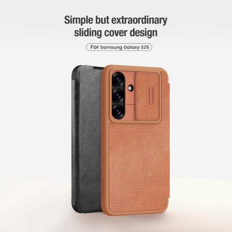 For Samsung Galaxy S25 5G NILLKIN QIN Series Pro Sliding Camera Cover Design Leather Phone Case(Brown) - Galaxy S25 5G Cases by NILLKIN | Online Shopping UK | buy2fix