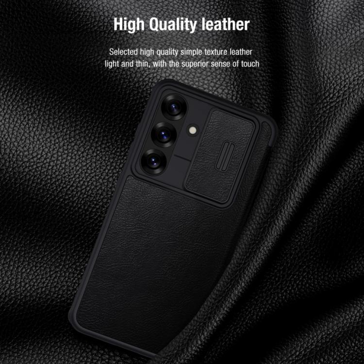For Samsung Galaxy S25 5G NILLKIN QIN Series Pro Sliding Camera Cover Design Leather Phone Case(Brown) - Galaxy S25 5G Cases by NILLKIN | Online Shopping UK | buy2fix