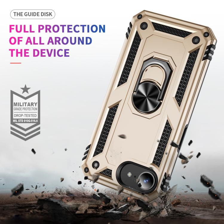 For iPhone 16e Shockproof TPU Hybrid PC Phone Case with Holder(Gold) - iPhone 16e Cases by buy2fix | Online Shopping UK | buy2fix