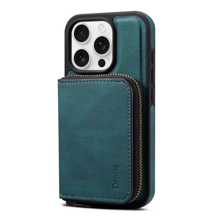 For iPhone 16 Plus Denior D26 Skin Feel MagSafe Zipper Bag Leather Phone Case(Blue) - iPhone 16 Plus Cases by Denior | Online Shopping UK | buy2fix